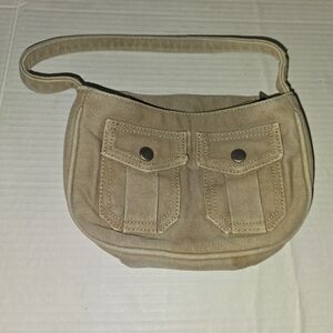 Limited Too Beige Canvas Bag with Green Striped Lining